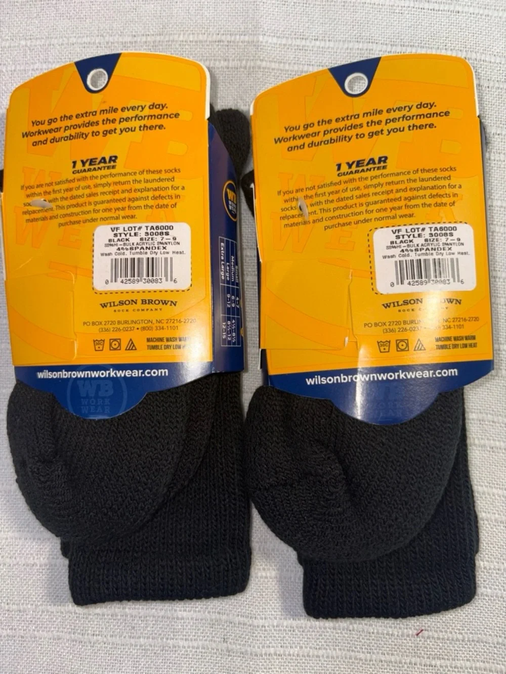 NWT Wilson Brown WB Workwear Heavy Duty Boot Socks Black 2 Pack Size S